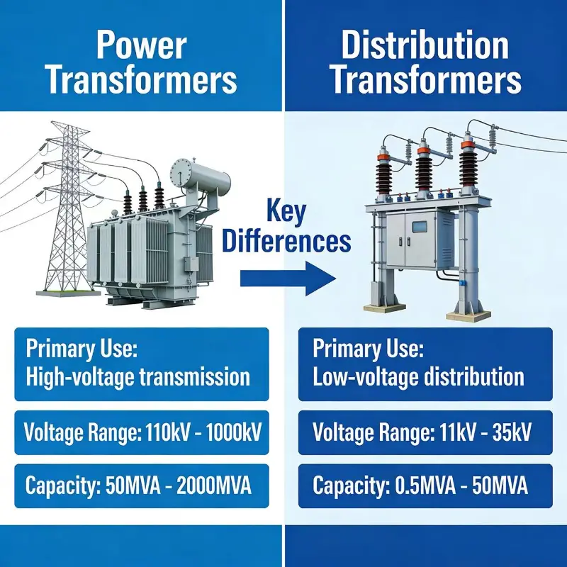 Güç transformatörü ile dağıtım transformatörü arasındaki fark nedir?